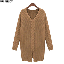 Suéter de punto suelto de talla grande 2016 invierno otoño mujer de manga larga con cuello en V blusa casual de buena calidad camisa superior Blusas femeninas 2024 - compra barato