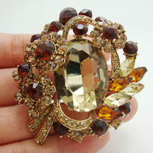 Vintage Style Flower Pendant Art Nouveau Gold Tone Brooch Pin Brown Rhinestone Crystal 2024 - buy cheap