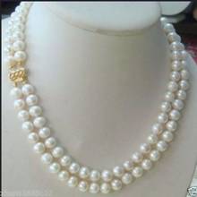 hot 2 row 7-8MM AKOYA REAL WHITE PEARL NECKLACE 18-19 inch 2024 - buy cheap