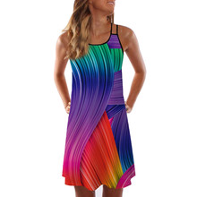 SAGACE Summer Fashion Color Women's 3D Painted Print Short Rainbow Mini Dress Sleeveless Casual Comfort Summer Beach Mini Dress 2024 - buy cheap