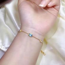 Pulseira de pedra preciosa topázio azul atraente para mulheres, joias verdadeiras 925, joias de prata natural, cor dourada, pulseira de prata, presente para meninas 2024 - compre barato