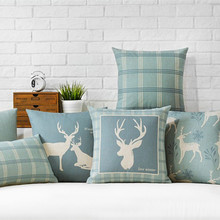 Beautifiul-cojín decorativo de invierno con diseño de ciervo azul, almohada de lino con flamencos, protección de algodón, envío gratis 2024 - compra barato