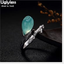 Uglyless 100% Real Nature Blue Amazonite Flower Open Rings for Women Fine Jewelry Solid 925 Sterling Silver Magnolia Finger Ring 2024 - buy cheap