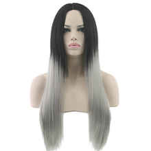 Black To Grey Hair Straight Long Wigs White Synthetic Hair Heat Resistant Gray Omber Hair Women Wig 2024 - buy cheap