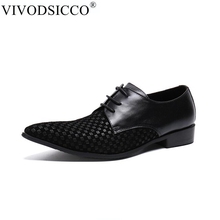 VIVODSICCO Fashion Italian Business Men Shoes Genuine Leather Dress Shoes Black grid Men Wedding Party Formal Shoes Big Size 2024 - buy cheap