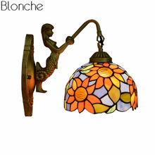 Modern Wall Lamp Mediterranean Stained Glass Mermaid Wall Sconce Led Mirror Light for Bedroom Bathroom Home Fixtures Decor E27 2024 - buy cheap
