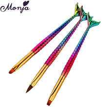 Monja 3 шт. цветная ручка русалки для дизайна ногтей акриловая УФ-гель для наращивания кисти для рисования жидкая пудра ручка для рисования 2024 - купить недорого