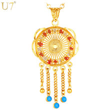 U7 Long Tassels Necklace Women Fashion Indian Jewelry Wholesale Gold Color Blue Pendant Necklace For Women Gift P664 2024 - buy cheap