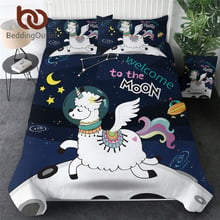 BeddingOutlet Unicorn Bedding Set Space Llama Quilt Cover Alpaca Sheep Bedclothes Kids Cartoon Moon Star Bed Set Galaxy Edredom 2024 - buy cheap