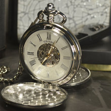 Мужские часы-скелетоны TIEDAN в стиле стимпанк с двойным циферблатом, роскошные брендовые Серебристые карманные часы-скелетоны на цепочке, Механические карманные часы 2024 - купить недорого
