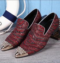 Sapato social masculino couro/красные блестящие Мужские модельные туфли с кристаллами; Свадебная официальная обувь; кожаные лоферы без застежки со стальным железным носком 2024 - купить недорого