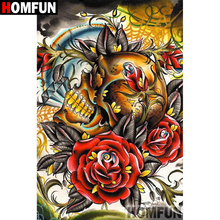 Homfun pintura diamante completa quadrada/redonda, pintura "flor caveira", bordado, ponto cruz, presente, decoração para casa, a08487 2024 - compre barato