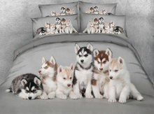 4/6pcs lovely husky dogs print duvet cover set single full queen super king size grey bedding sheets puppy bedlinen spread 2024 - buy cheap