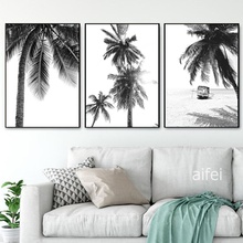 Pintura em tela tropical, palmeira nórdica, preto, branco, praia, pôster, paisagem, arte de parede, imagem para decoração de casa, sala de estar 2024 - compre barato