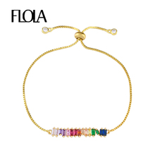 FLOLA-pulsera de oro con barra de arcoíris para niñas, brazalete de tenis con cadena ajustable de cristal, joyería de arcoíris, brazalete con dijes de circonita, brtb43 2024 - compra barato