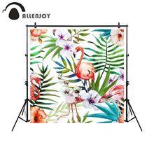 Allenjoy-fondos para sesión fotográfica, flores, flamenco, hojas blancas tropicales, pintura de acuarela colorida, foto de fondo, fotófono 2024 - compra barato