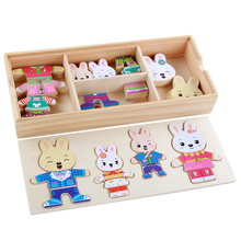 Crianças quebra-cabeças coelho quebra-cabeça animais dos desenhos animados engraçado vestir brinquedos de madeira brinquedos presentes para crianças 2024 - compre barato