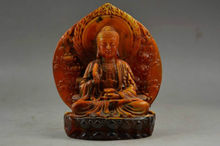 Сложная старая ручная работа искусственная Янтарная Смола сидеть тихо молиться Будда благоприятная статуя 2024 - купить недорого