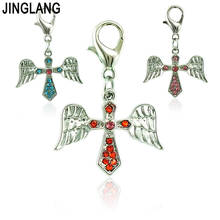 JINGLANG Wholesale Price Lobster Clasp Charms Dangle Rhinestone Wing Cross Pendants DIY Charms For Jewelry Making Accessories 2024 - buy cheap