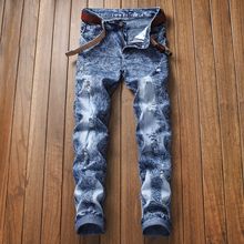 Calça jeans masculina de corte reto, azul, clássica, casual, longa, para primavera, 2019 2024 - compre barato