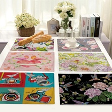 Cartoon Owl Pattern Life 4 pieces Set Kitchen Table Mats Cotton Linen Table Napkin Birds Pattern Decorative Placemats 2024 - buy cheap