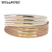 Wellmore pulseiras de couro charmosas para homens e mulheres, braceletes com revestimento dourado e cor dupla, joia estilosa para casais 2024 - compre barato