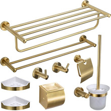 Juego de accesorios de baño, soporte de pañuelos de acero inoxidable 304, oro cepillado, toallero, barra, cepillo de inodoro, estante de esquina, ganchos para Bata 2024 - compra barato