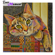 Картина с котом Ever Moment, полностью квадратная дрель, украшение для дома, вышивка крестиком, алмазная вышивка, мозаика, стразы, ASF1603 2024 - купить недорого