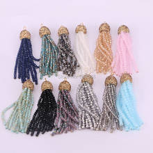 10PCS Multi Color Crystal Tassel Pendant, Glass Crystal Beads Long Tassel Charm Pave Gold Rhinestone Boho Tessel Jewelry 2024 - buy cheap