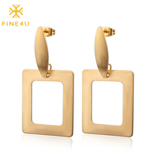 FINE4U E089 Bohemia Jewelry Square Drop Earrings For Women Stainless Steel Hyperbole Dangle Earrings 2024 - buy cheap