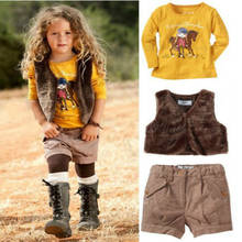 TZ-113 Spring Autumn children clothing set fashion girl set t-shirt+vest+shorts 3 pcs autumn kid clothes Wholesale and Retail 2024 - buy cheap