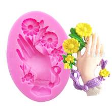 3D Flower and hand silicone mold,fondant molds,sugar craft chocolate mould for cakes Decorative tools T1048 2024 - buy cheap