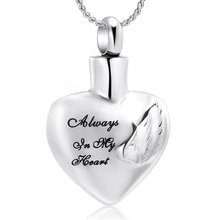 Fashion Wing Angel Heart memorial Necklace "Always In My Heart Engraved Rose Gold Cremation Jewellery Urn Ashes Pendant 2024 - buy cheap