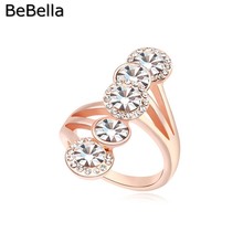 BeBella-Anillo de cristal redondo de 6 colores para mujer, anillo de oro rosa para la fiesta, hecho con cristal checo genuino, regalo de Navidad para niña 2024 - compra barato