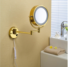 Hot Sale Bathroom Gold Wall Mounted 8 inch Brass 3X/1X Bath Led Mirror Folding Makeup Mirror Cosmetic Mirror Lady Gift 2024 - buy cheap