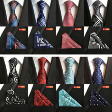 GUSLESON Mens Fashion Tie Pocket Square Set 8cm Silk Necktie Handerchief Business Gravata Men Ties Plaid Stripes Paisley Tie 2024 - buy cheap