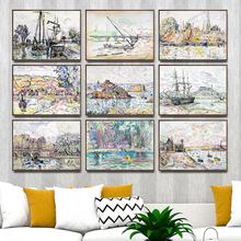 Cuadros artísticos para decoración del hogar, lienzo impreso para sala de estar, barco de navegación francés Paul Signac 2024 - compra barato