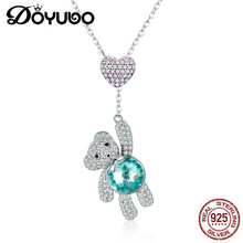 Doyubo colar com pingente de prata esterlina 925, pingente de urso para mulheres, zircônia cúbica azul, bijuteria akk015 2024 - compre barato