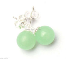 925 sterling Silver 10mm Genuine Light Green  jade  Stud Earrings 2024 - buy cheap