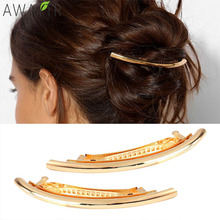 Grampos de cabelo das mulheres elegante, grampos de cabelo de metal dourado/prateado liso pegada para o cabelo, acessórios de cabelo elegantes 2024 - compre barato