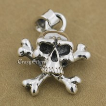 LINSION 925 Sterling Silver Pirate Skull Bone Mens Biker Rock Punk Pendant 9S003 2024 - buy cheap