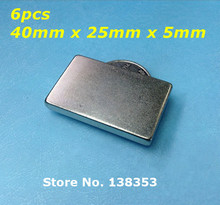 Wholesale 6pcs Super Strong Neodymium Rectangle Block Magnets 40mm x 25mm x 5mm N35 Rare Earth NdFeB Cuboid Magnet 2024 - buy cheap