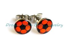 Orange Color Football Earring Stud Oil Design 8mm Ball 316L Stainless Steel Earring Nail Jewelry Popular  Free Shipping 2024 - buy cheap