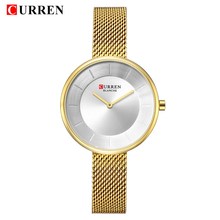 Curren relógio de pulso de ouro rosa feminino, relógio de aço inoxidável luxuoso para mulheres cor dourada 2024 - compre barato