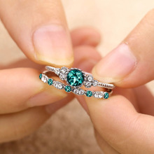 FNIO 2 шт./компл. роскошное зеленое кольца с синим кристаллом для женщин Свадебное обручальное кольцо с камнем 2024 - купить недорого