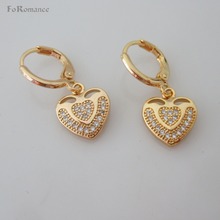 Foromance/YELLOW GOLD GP OVERLAY DANGLE TALL 0.98" EARRING HEART SHAPED WITH STONES GREAT DESIGN 2024 - buy cheap