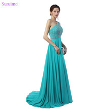 Mint Green Prom Dresses One Shoulder Floor Length Beaded Crystals Chiffon Girls Prom Gown Vestidos De 2024 - buy cheap