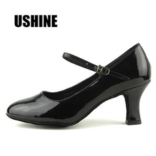 USHINE PU Heel 7cm Black Salsa Tango Latin Dance Shoes Woman Zapatos De Baile Latino Mujer Ballroom Shoes 2024 - buy cheap