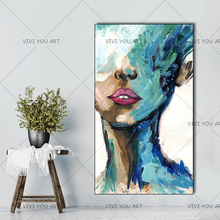 Best Art Handmade Big Cool Girl Oil Painting on Canvas Abstract Blue Face Figure Oil Painting for Living Room Decor Wall Art 2024 - buy cheap