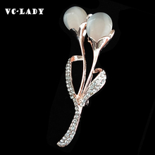 VC-LADY New Rhinesto Gold Opal Tulip Flower Brooch Pin Decoration Buckle Pin Jewelry Brooches For Women 2024 - buy cheap
